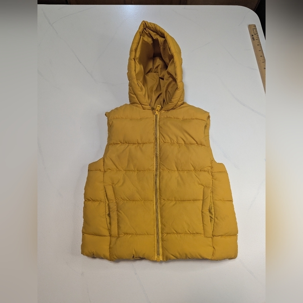 Zara Kids Yellow Zippered, Hooded Puffer Vest, Size 3-4 Years